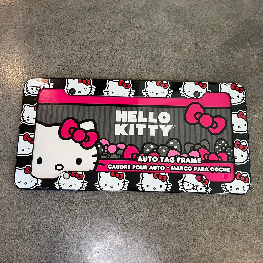 Sanrio Hello Kitty black pink white car vehicle license plate frame NEW